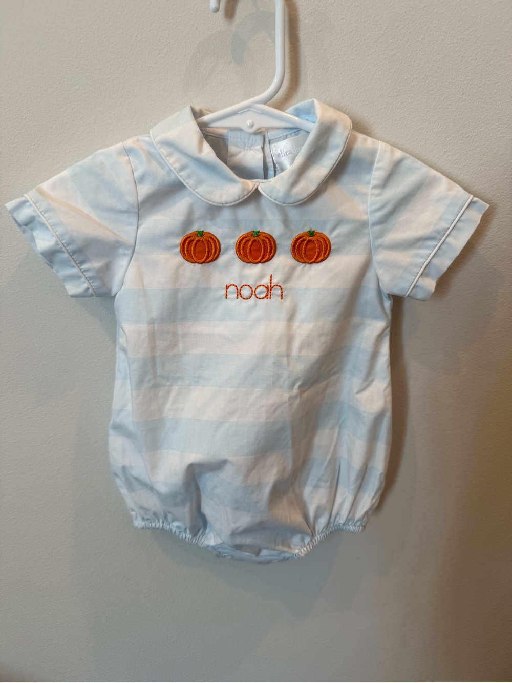 Eliza James Kids Boys 3M Noah Pumpkin Blue Stripe Bubble Romper
